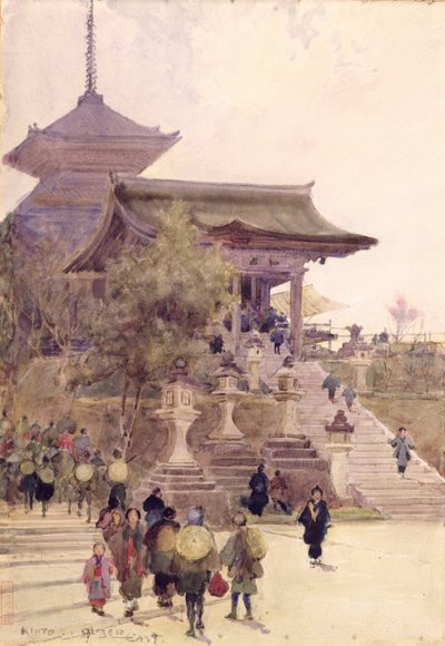 The Entrance to the Temple of Kiyomizu-Dera, Kyoto, with Pilgrims ascending by Alfred East